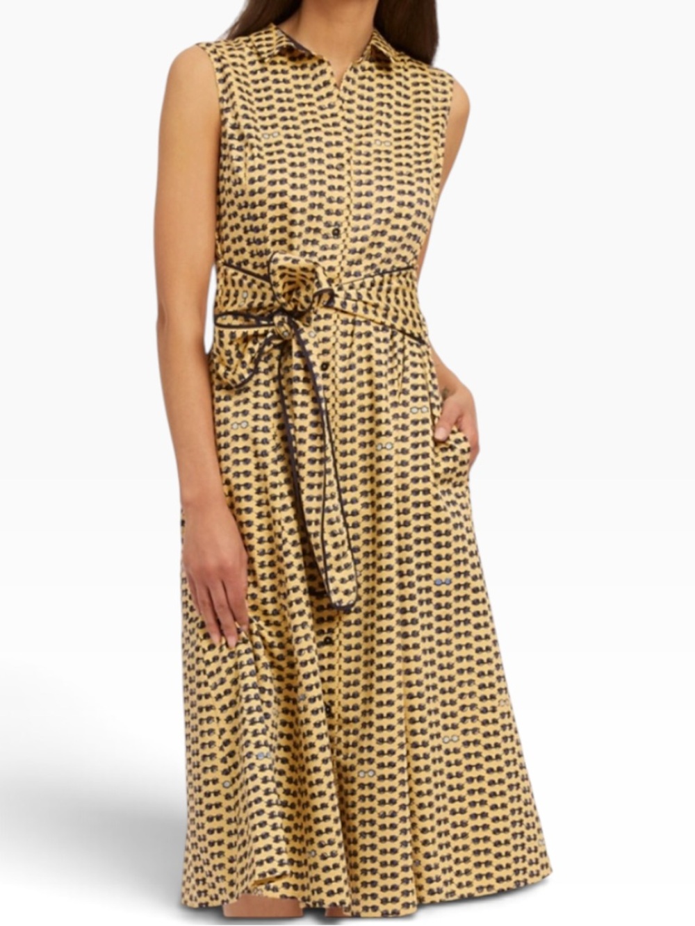 Nic + Zoe "Sunnies" Yellow Glasses Print Sleeveless Shirt Dress with Waist Tie L